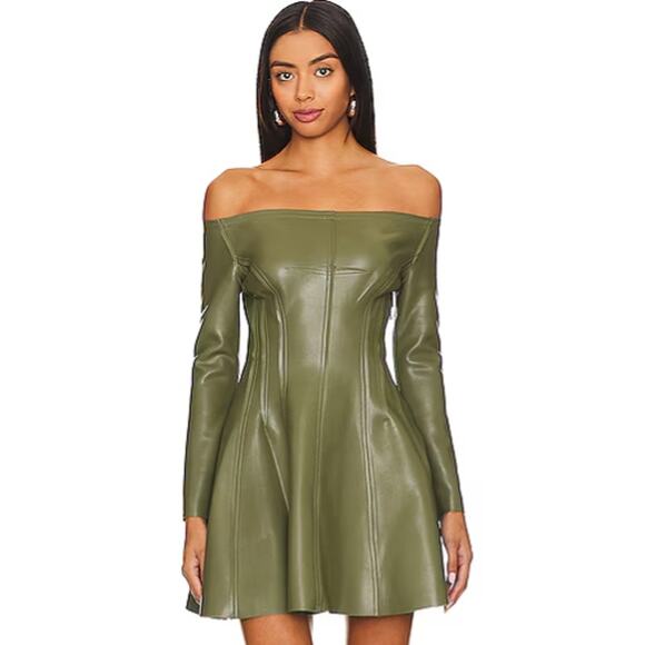 Norma Kamali Grace Mini Dress in Military Green NWT Size Small - Picture 1 of 3